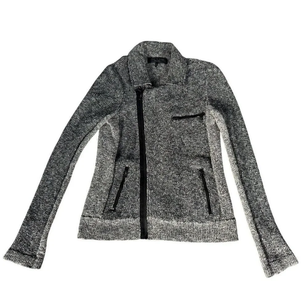 Rag & Bone Hart Tweed Biker Moto Black White Asymmetric Zip Knit Pockets S